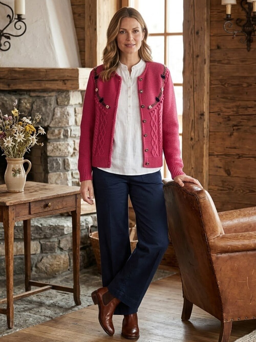 Giesswein Wool Embroidered Cardigan Made in Austria
